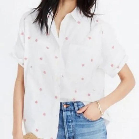 Madewell Tops - Madewell medium daisy collar button down Blouse embroidered floral white clean
